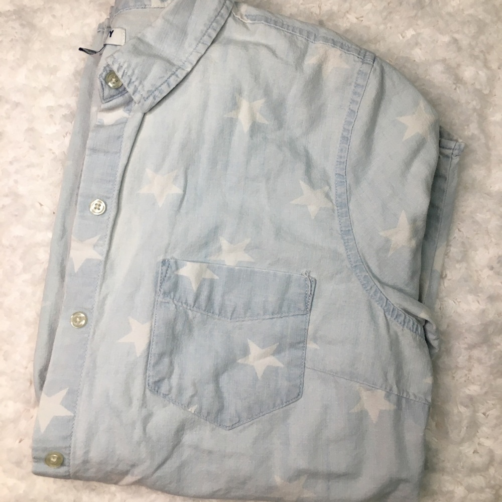 Pale Denim Shirt With White Stars